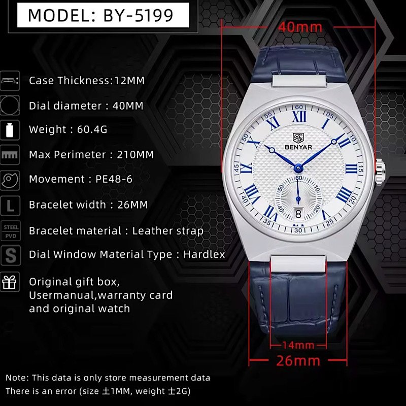 Benyar Men's Date and Day Display wrist watch