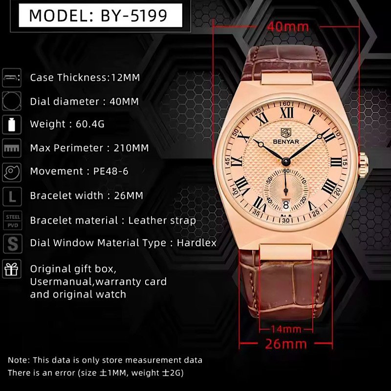 Benyar Men's Date and Day Display wrist watch