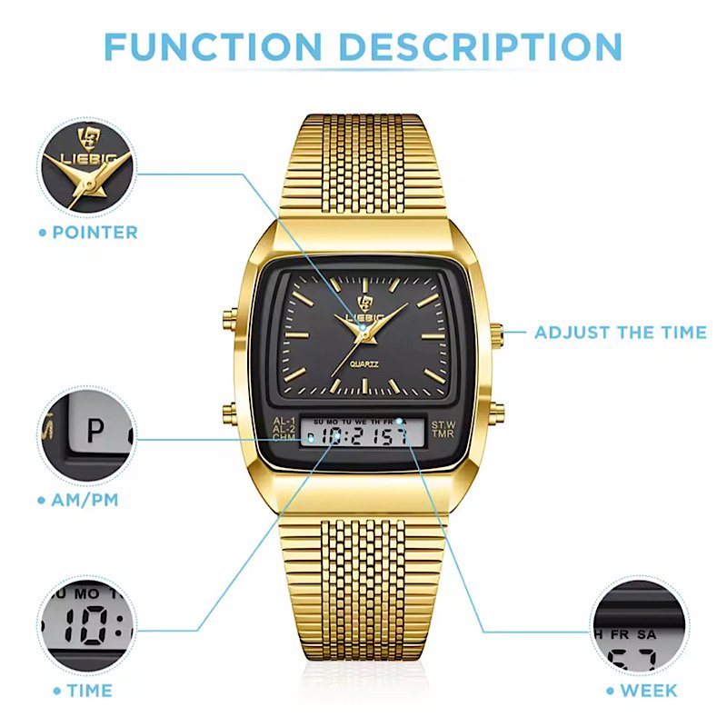 LEIBIG Men's Dual time classic wrist watch